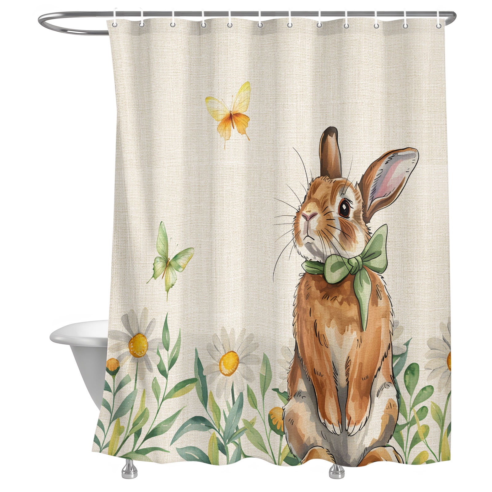 Bathroom Shower Curtain Vintage Country Farm Bunny Waterproof Shower ...