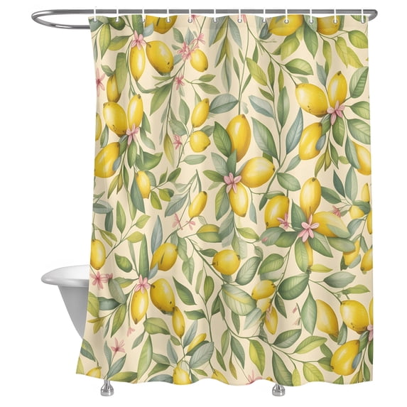 Bathroom Shower Curtain Vintage Farm Lemon Leaves Waterproof Shower ...