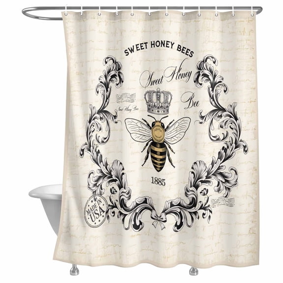 Bathroom Shower Curtain Vintage Farmhouse Bee Waterproof Shower Curtains with Hooks, Animal on Letter Bath Curtains Bathtub Curtain Home Decor 72x72in