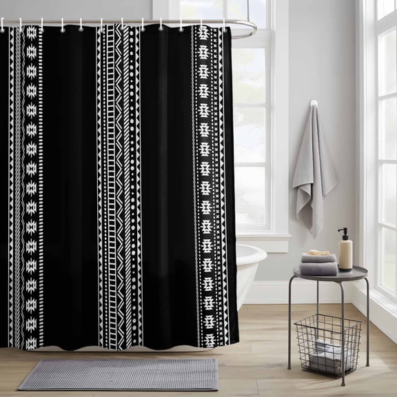 Bathroom Shower Curtain Vintage Geometric Boho Art Lines Waterproof Shower Curtains with Hooks, Black Bath Curtains Bathtub Curtain Home Decor 36x72in