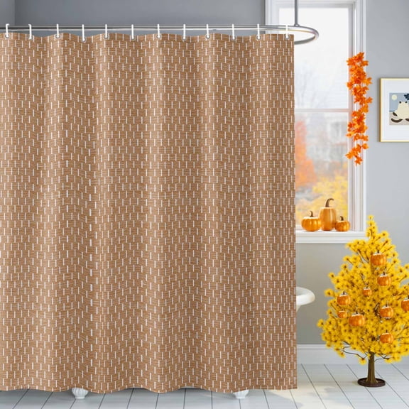 Bathroom Shower Curtain Vintage Terracotta Dashed Grid Waterproof Shower Curtains with Hooks, Turquoise Linen Textured Bath Curtains Bathtub Curtain Home Decor 36x72in