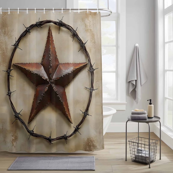 Bathroom Shower Curtain Vintage Texas Lone Star Hoop Waterproof Shower Curtains with Hooks, 4th of July Pentagram Bath Curtains Bathtub Curtain Home Decor 36x72in