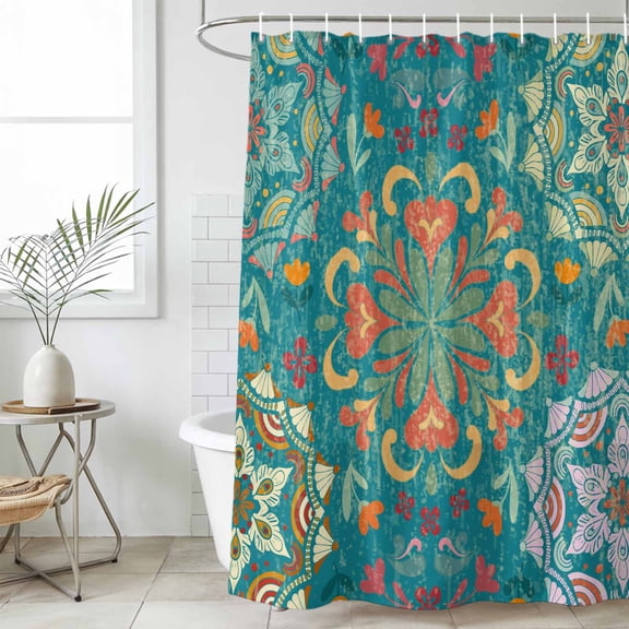 Bathroom Shower Curtain Vintage Turkish Pattern Flower Waterproof Shower Curtains with Hooks, Abstract Boho Art Bath Curtains Bathtub Curtain Home Decor 36x72in
