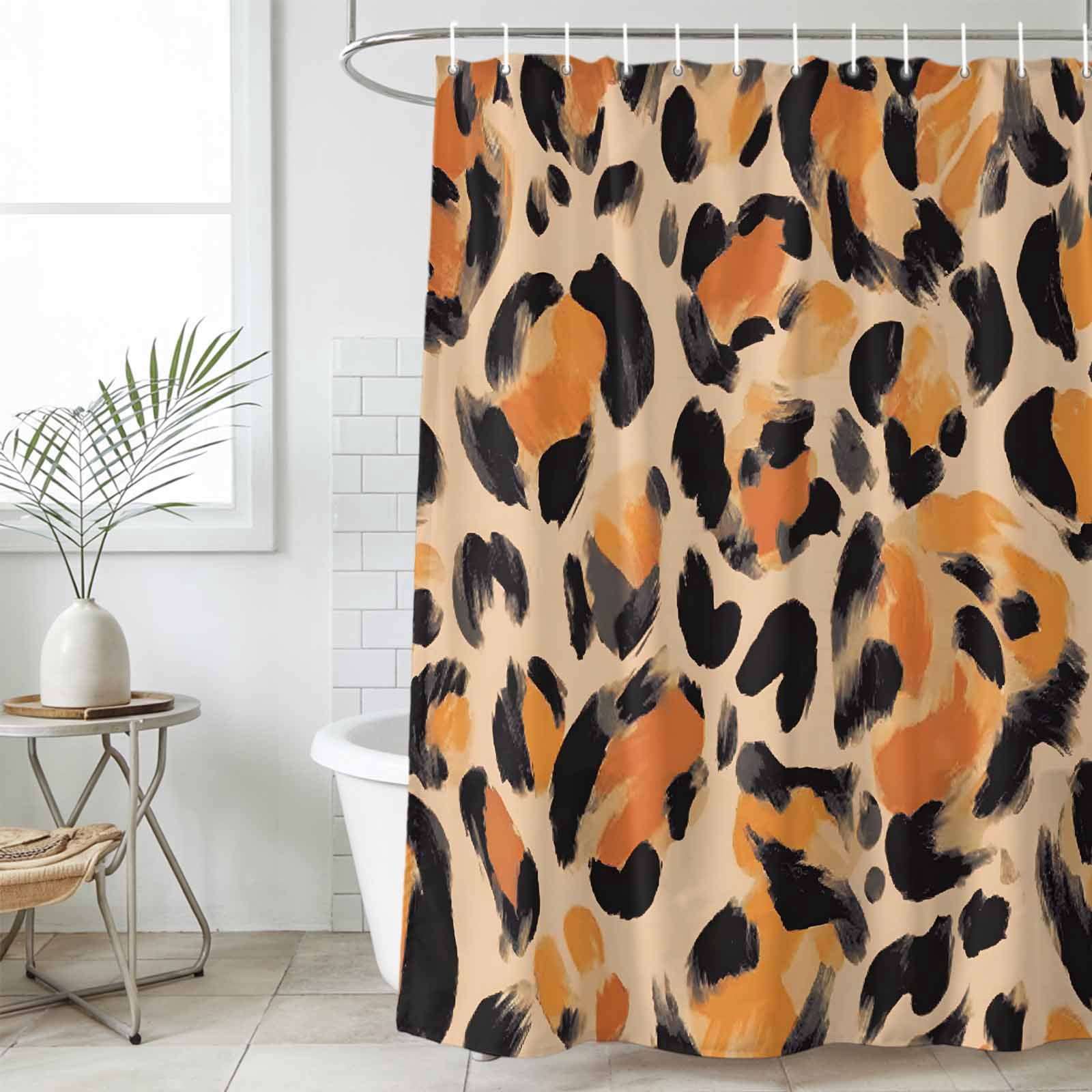 Bathroom Shower Curtain Watercolor Abstract Leopard Print Waterproof