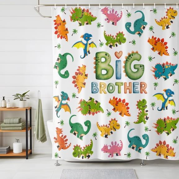 Bathroom Shower Curtain Watercolor Blue Green Orange Dinosaurs Waterproof Shower Curtains with Hooks, Coconut Trees Bath Curtains Bathtub Curtain Home Decor 48x72in