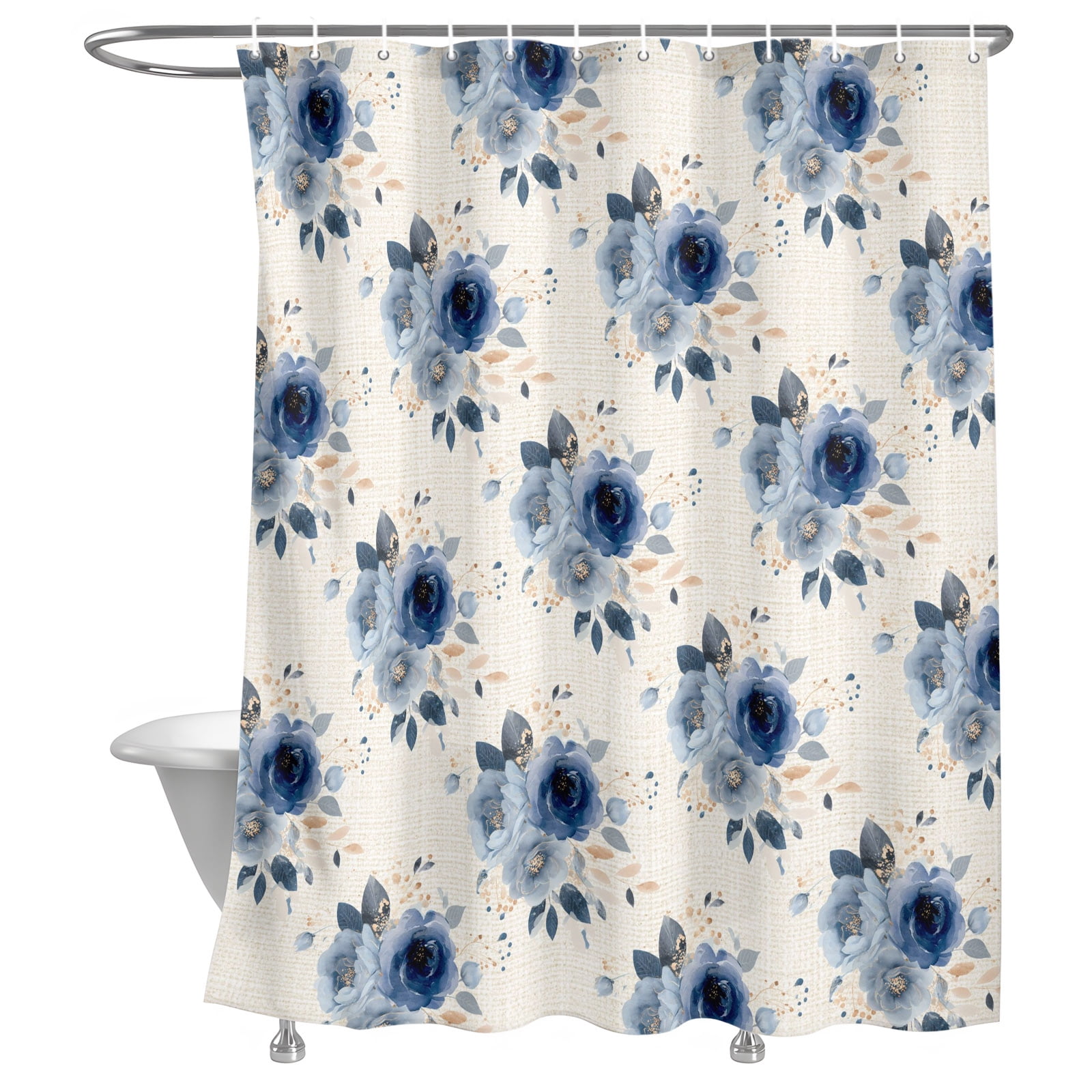Bathroom Shower Curtain Watercolor Blue Rose Country Waterproof Shower ...