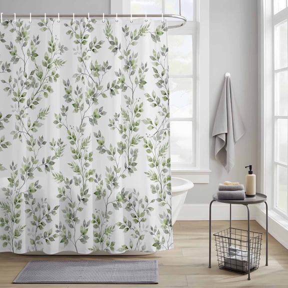 Bathroom Shower Curtain Watercolor Green Leaves Vines Waterproof Shower Curtains with Hooks, Retro Country Style Bath Curtains Bathtub Curtain Home Decor 36x72in