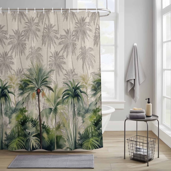 Bathroom Shower Curtain Watercolor Green Palm Trees Forest Waterproof Shower Curtains with Hooks, Summer Tropical Plants Bath Curtains Bathtub Curtain Home Decor 36x72in