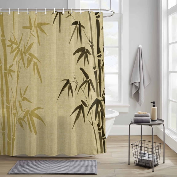 Bathroom Shower Curtain Watercolor Nature Asian Plant Waterproof Shower Curtains with Hooks, Retro Chinese Painting Bath Curtains Bathtub Curtain Home Decor 36x72in