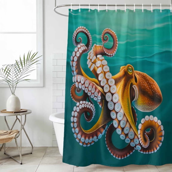 Bathroom Shower Curtain Watercolor Ocean Squid Waterproof Shower Curtains with Hooks, Abstract Marine Life Bath Curtains Bathtub Curtain Home Decor 36x72in