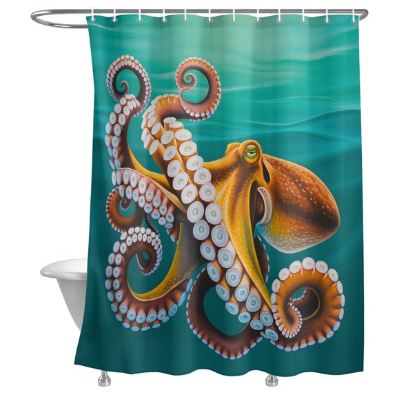Bathroom Shower Curtain Watercolor Ocean Squid Waterproof Shower Curtains with Hooks, Abstract Marine Life Bath Curtains Bathtub Curtain Home Decor 72x72in