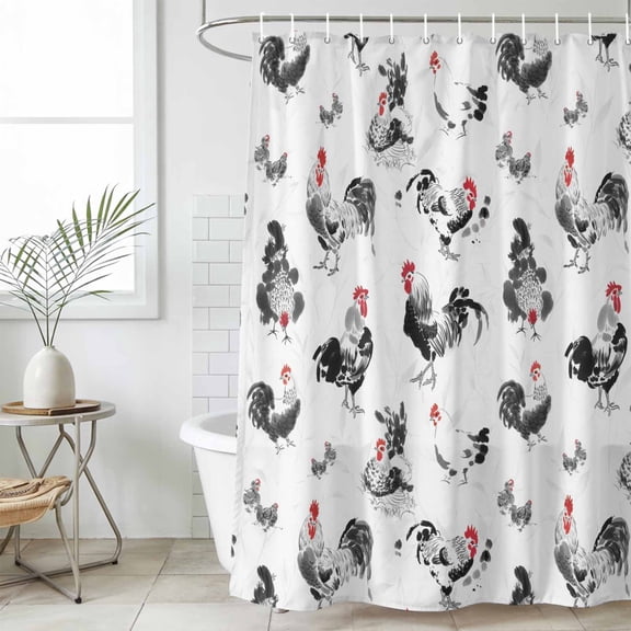 Bathroom Shower Curtain Watercolor Rooster Art Waterproof Shower Curtains with Hooks, Abstract Country Chicken Bath Curtains Bathtub Curtain Home Decor 36x72in