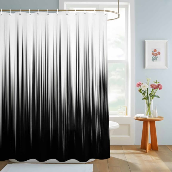 Bathroom Shower Curtain White Black Striped Line Waterproof Shower Curtains with Hooks, Modern Abstract Gradient Bath Curtains Bathtub Curtain Home Decor 72x84in