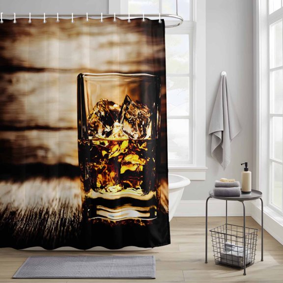 Bathroom Shower Curtain Wine Glass Waterproof Shower Curtains with Hooks, Vintage Dark Wood Grain Bath Curtains Bathtub Curtain Home Decor 36x72in