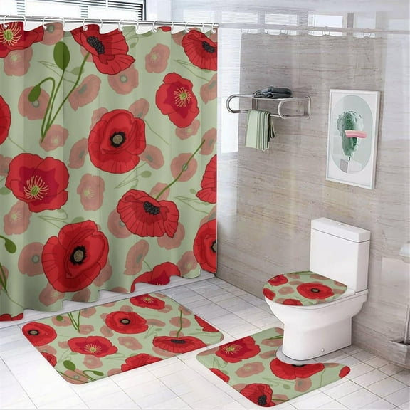 Bathroom Shower Curtain set 4 Piece Blue Yellow Flower with 72" X 72" Waterproof Shower Curtain Non-Slip Rug Toilet Lid Cover Bath Mat and 12 Hooks for Bathroom Decor Set