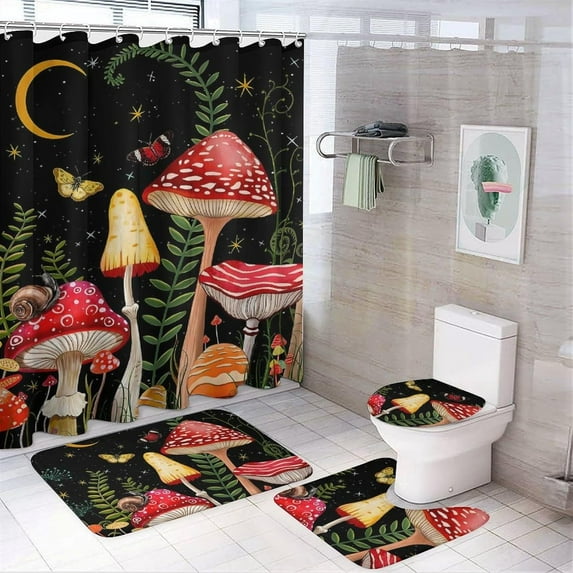 Bathroom Shower Curtain sets and Rug Set, Autumn Harvest Pattern Printed on Bath Sets for Bathroom Accessories, Great for Master Bath Beach House Modern Home, 72 x 72 inches