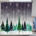 thumbnail image 1 of Bathroom Shower Curtain with Hooks Green Christmas Tree Pine Tree Snowflake Waterproof Polyester Bath Curtain 72"x72", 1 of 7