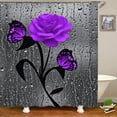 thumbnail image 1 of Bathroom Shower Curtains, Purple Rose Flower Butterfly Raindrop Waterproof Polyester Fabric Shower Curtain Sets Bathroom Curtains with 12Hooks (Purple, 72X72 inch), 1 of 2