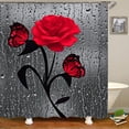thumbnail image 1 of Bathroom Shower Curtains, Red Rose Flower Butterfly Raindrop Waterproof Polyester Fabric Shower Curtain Sets Bathroom Curtains with 12Hooks (Red, 72X72 inch), 1 of 3
