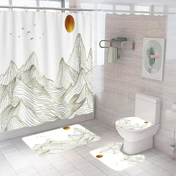 Bathroom Shower Curtains set, Waterproof Fabric Bathroom Curtain with 12 Hooks, Toilet Lid Cover and Bath Mat, Non-Slip Rug Foot mat, Dark Blue Rose, Medium