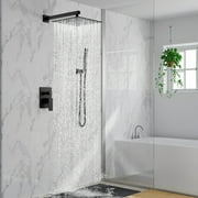 Bathroom Shower Faucet Set, 10 Inch Rainfall Shower Head With Handheld Combo, Wall Mounted Shower System Shower Fixtures With Pressure-Balanced Valve, Matte Black
