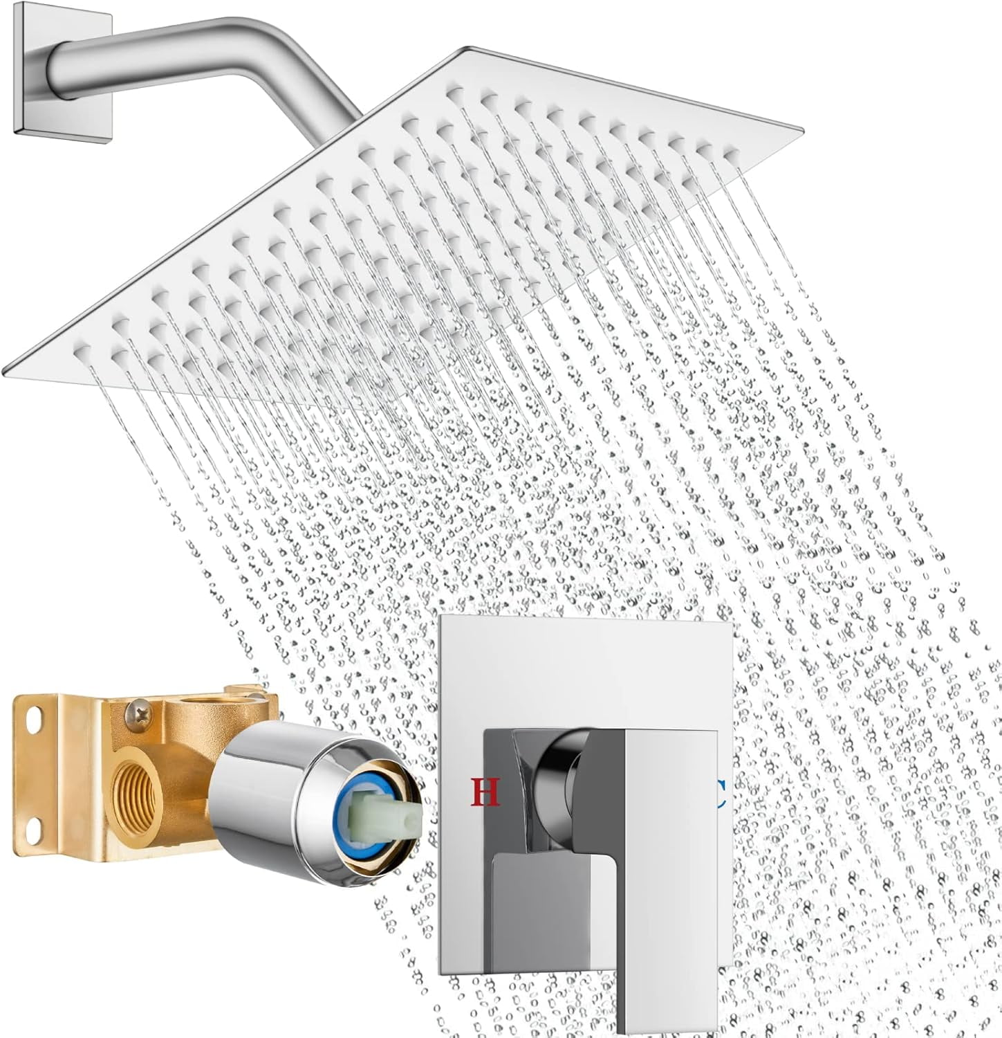 Bathroom Shower Faucet Set Wall Mount Shower Head and Handle Set Single ...