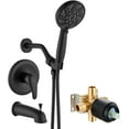 thumbnail image 1 of Bathroom Shower Head Kit High Pressure Combo System Shower Faucet 6 Modes ABS Handheld Spray Shower Trim Kit Valve Included Shower Head and Handle Set Matte Black, 1 of 17