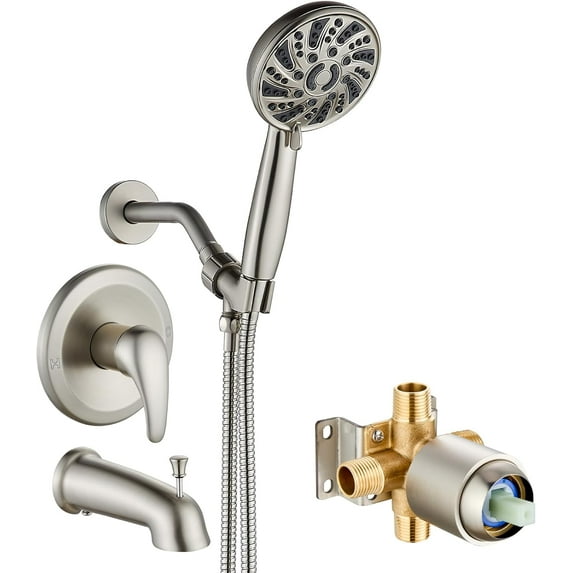 Bathroom Shower Head Kit High Pressure Combo System Shower Faucet 6 Modes ABS Handheld Spray Shower Trim Kit Valve Included Shower Head and Handle Set Polished Chrome