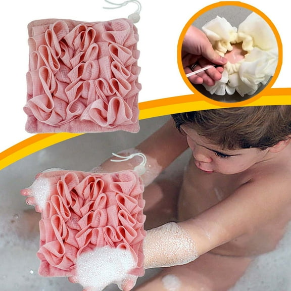 Bathroom Shower Loofah with Drawstring Soap Holder - Soft Scrubbing Sponge for Deep Cleansing and Back Scrubbing