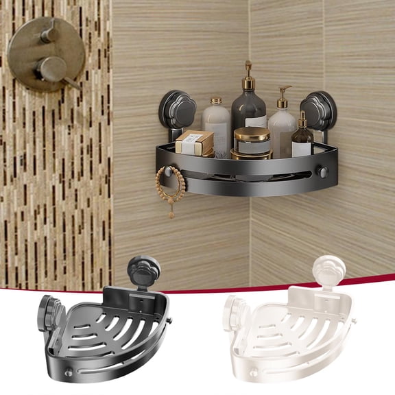 Bathroom Shower Organizer – Suction Cup Corner Shelf | Wall Mounted Basket, Rustproof ABS, No-Drill Install | Large Space, Drop Guards, Drainage | 1 Storage Rack