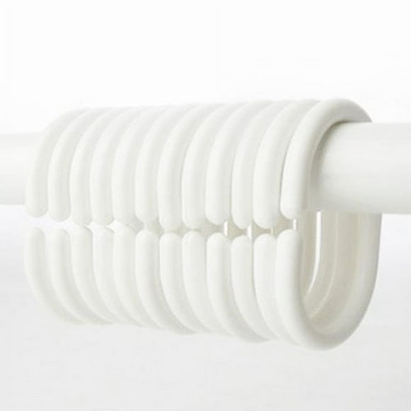 Bathroom Shower Plastic Curtain Liner Hook Hooks Rings - 12 Pieces (White)