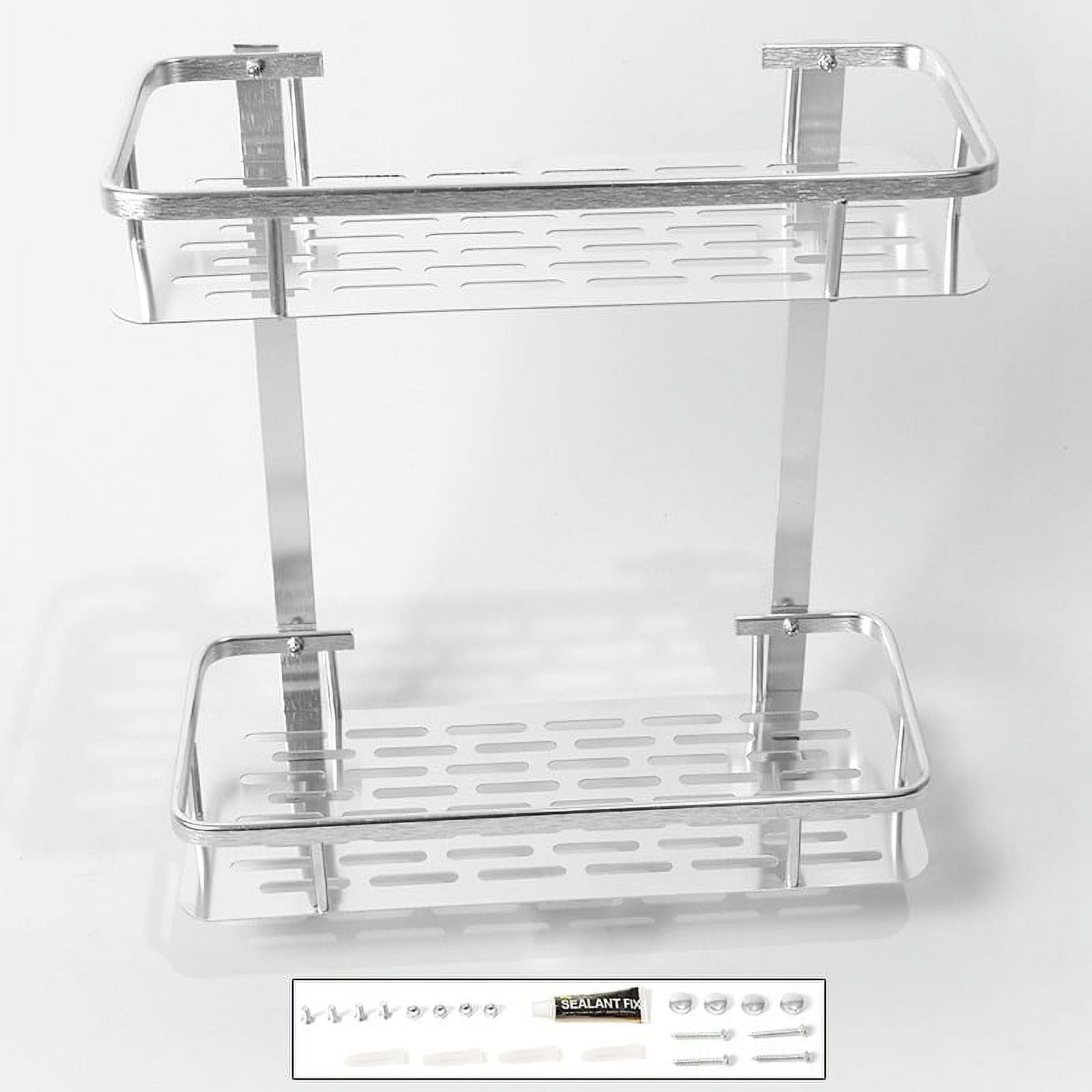 Bathroom Shower Shelf Basket 2 Tier 12 Inch Aluminum Organizer Wall