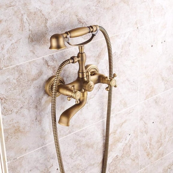 Bathroom Shower Taps Set Luxurious Golden Antique Shower Shower Set All Copper Bathroom Hot and Cold Hand Held Shower