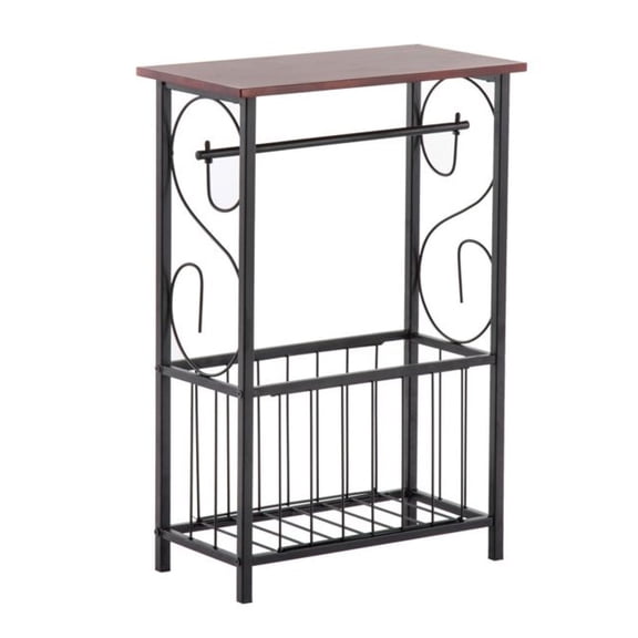 Bathroom Side Table, Coffee Finish Metal Frame Indoor Small End Table, Toilet Paper Holder Shelf, Living Room Accent Table