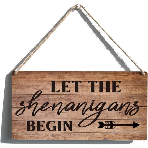 Bathroom Sign Gift Farmhouse Let The Shenanigans Begin Wooden Hanging Sign Plaque Retro Wall Art Decor Home Bathroom Decoration 10x5 Inch