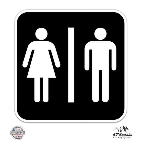 Bathroom Sign Restroom Unisex Bathroom Sign - 5" Vinyl Sticker - For Car Laptop I-Pad - Waterproof Decal
