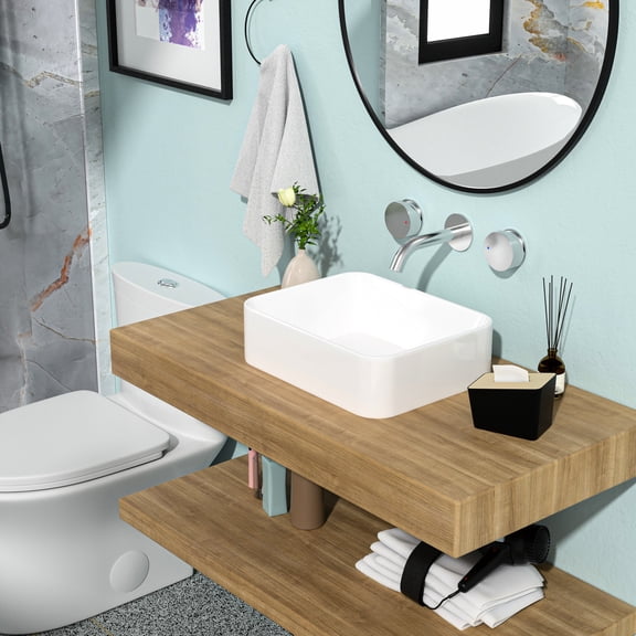 Bathroom Sink 19"x15" Ceramic Rectangular - Sleek And Captivating With Low Water Absorption Stain- Surface Quality Modern Elegant Smooth Feature