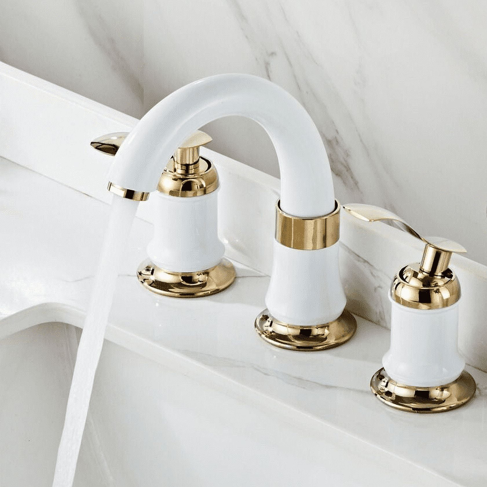 KDMLR 4in Ceramic Bathroom Sink Faucet, 3 Holes, Double Handle, Lead