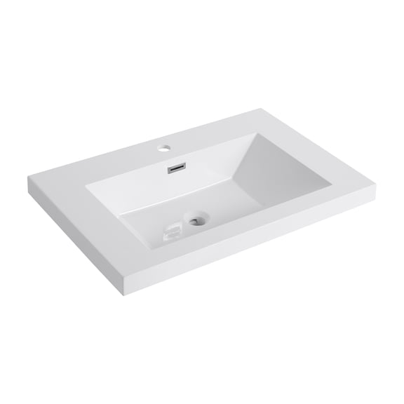 Bathroom Sink, 30 Inch Gloss White Resin Vanity Top, Modern Durable Basin for Bathroom Remodel, Sleek Contemporary Washbasin for Master Bath or Powder Room, Sink Top Only
