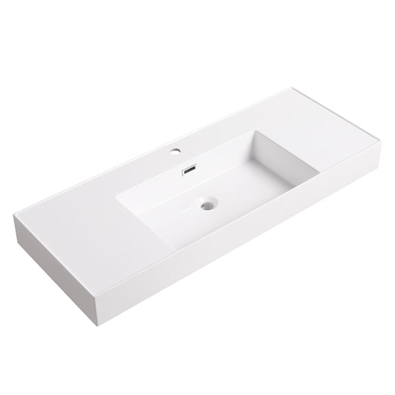 Bathroom Sink, 48 Inch Gloss White Resin Vanity Top, Thick Edged Single Hole Basin with Pre-Drilled Faucet Mount, Modern Easy-to-Clean Countertop for Master Bath and Powder Room