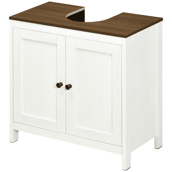 Bathroom Sink Cabinet, Freestanding Under Sink Organizer, Adjustable Shelf, Space Saving Vanity with U-Shape Cutout, Antique White