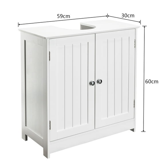 Bathroom Sink Cabinet, Modern Storage Freestanding Organizer Cabinet，Adjustable Shelves & Double Doors, 2-Tier Home Living Room Furniture, White