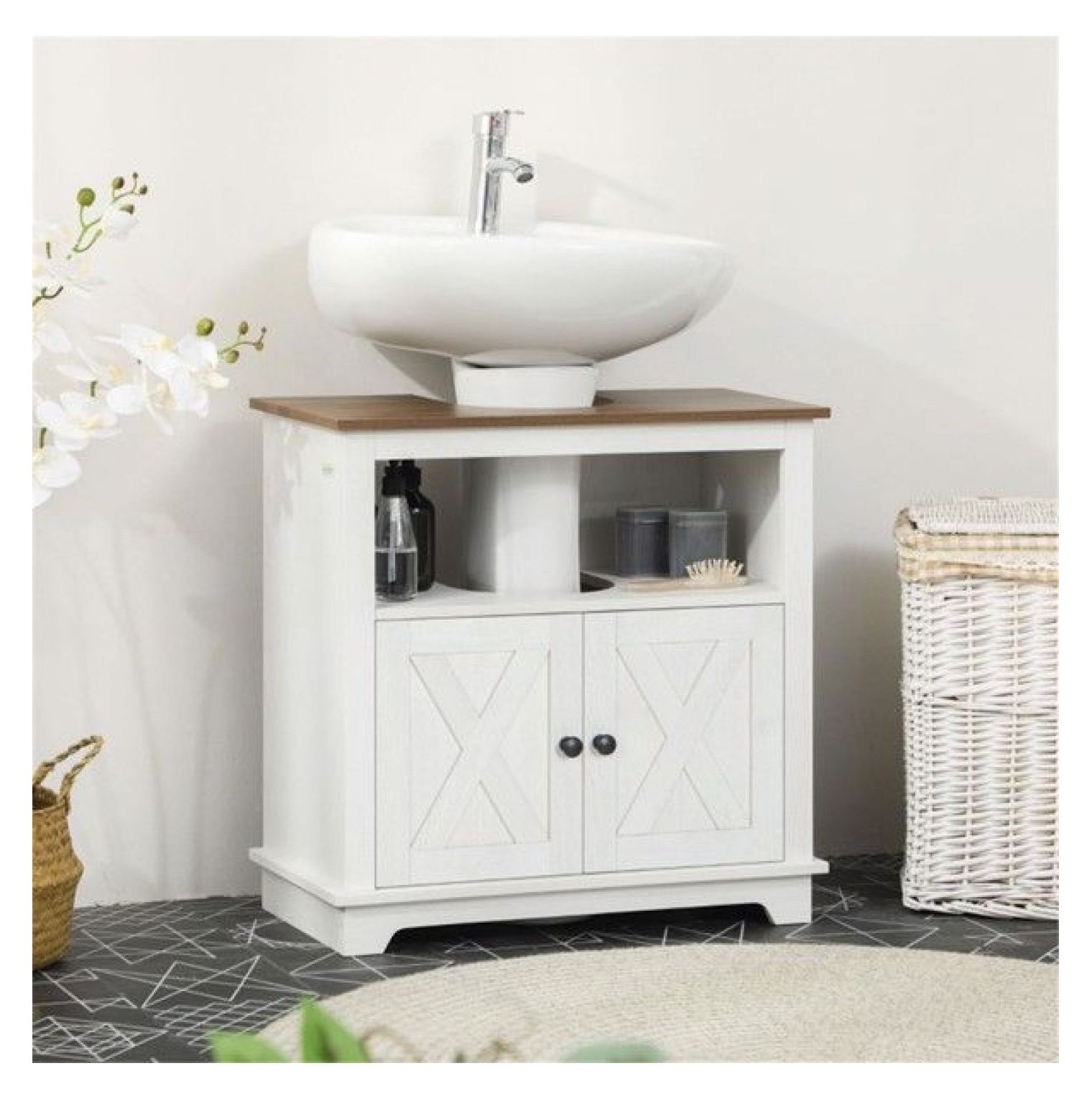 Bathroom Sink Cabinet with Storage, White Vanity Cabinet with ...