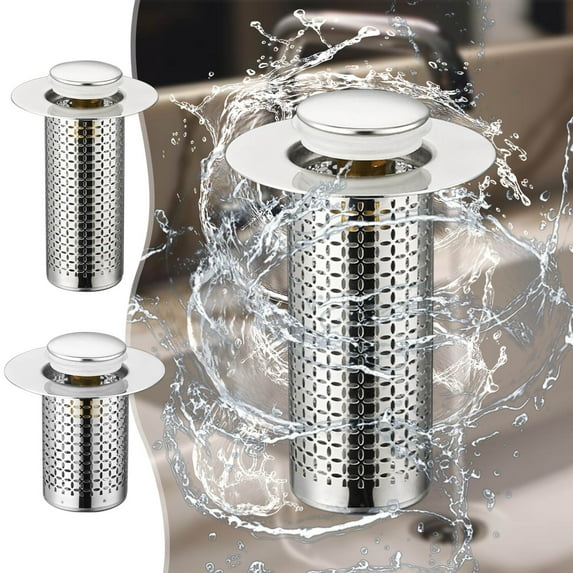 Bathroom Sink Drain Hair Catcher - Stainless Steel Spring Basin Stopper with Anti-Clog Filter Screen - Universal Fit Pop Up Drain Strainer for Washbasin Face Basin Lavatory Vanity Sink