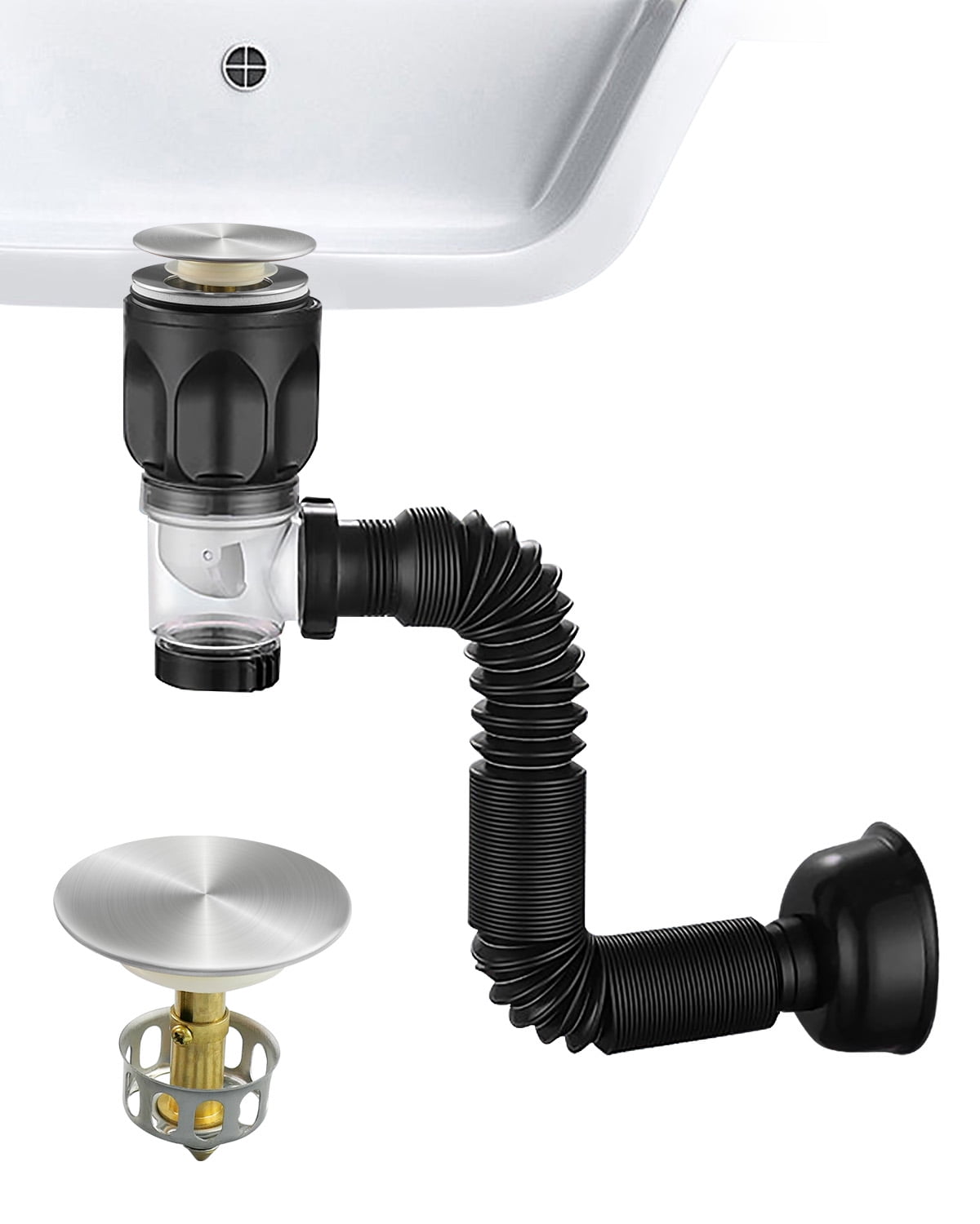 Bathroom Sink Drain Kit, AntiOdor Pop Up Drain with Drain Pipe Tube