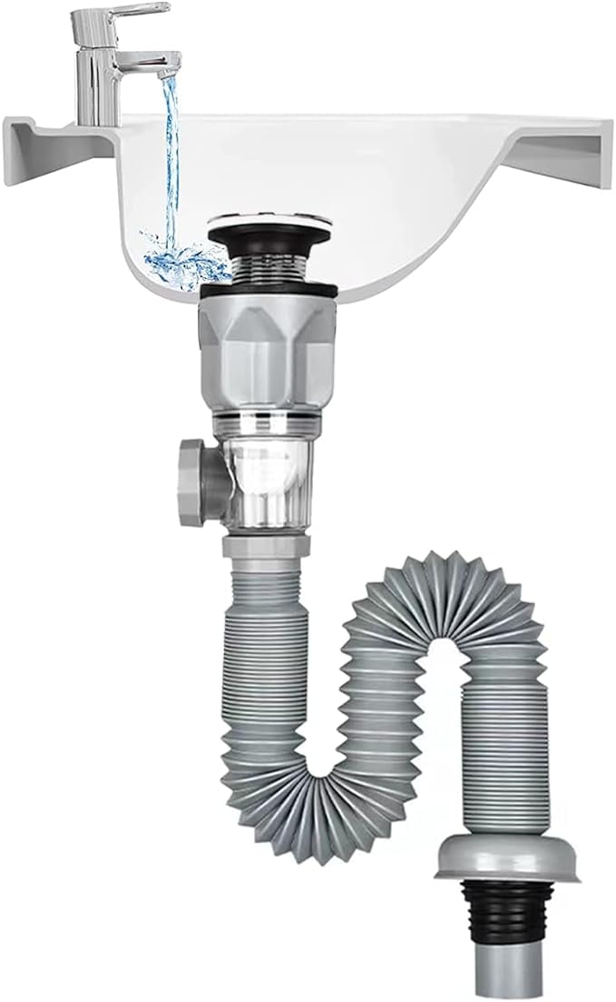 BathroomSinkDrainKit, Bathroom Sink Expansion Pipe, Washbasin Extension Pipe, S Down Pipe P