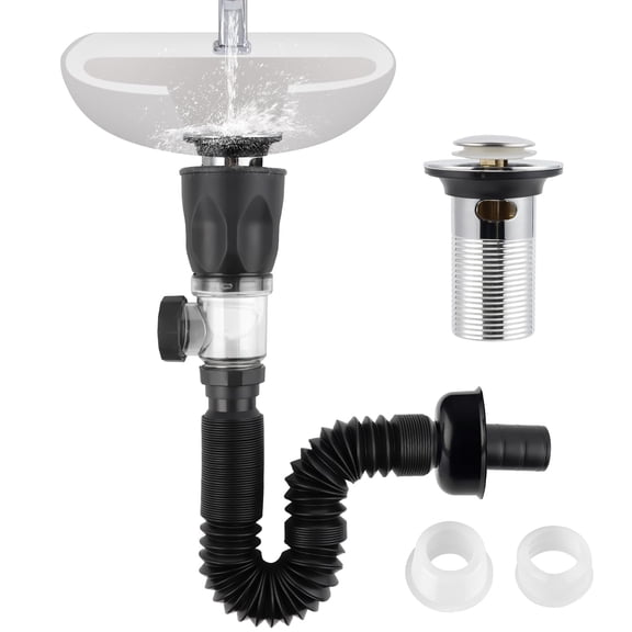 Bathroom Sink Drain Kit Chrome Small Cover Cap Pop Up Stopper Flexible P-Pipe Replacement
