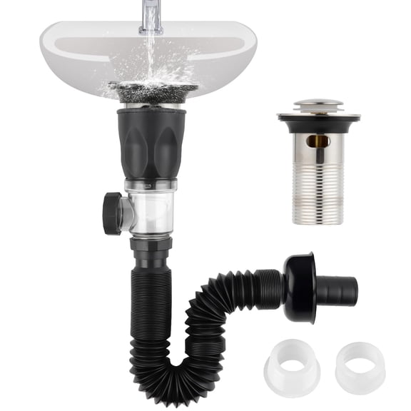 Bathroom Sink Drain Kit Flexible P-Pipe with Pop Up Stopper Brushed Nickel Small Cover Cap