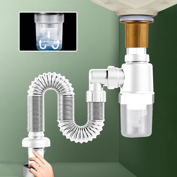 Bathroom Sink Drain Kit,Overflow Hair Catcher and Flexible Corrugated Pipe,Anti-Clog Drain Assembly for Vanity Sink and Washbasin,Suitable for Bathroom and Kitchen