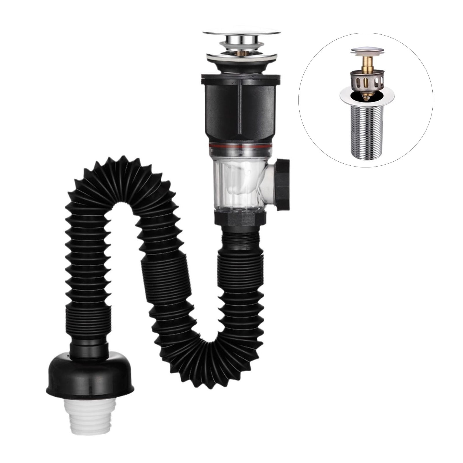 Bathroom Sink Drain Kit with Flexible Expandable P-Trap Leak-Proof Odor ...